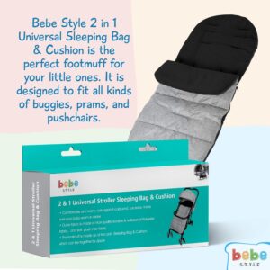 Bebe Style Pushchair & Pram Footmuffs, 2 in 1 Universal Stroller Sleeping Bag & Baby Cushion, Cosy Toes for Push Chair, Thick, Velvet Lined Footmuff for Newborn to Toddler Age, Black